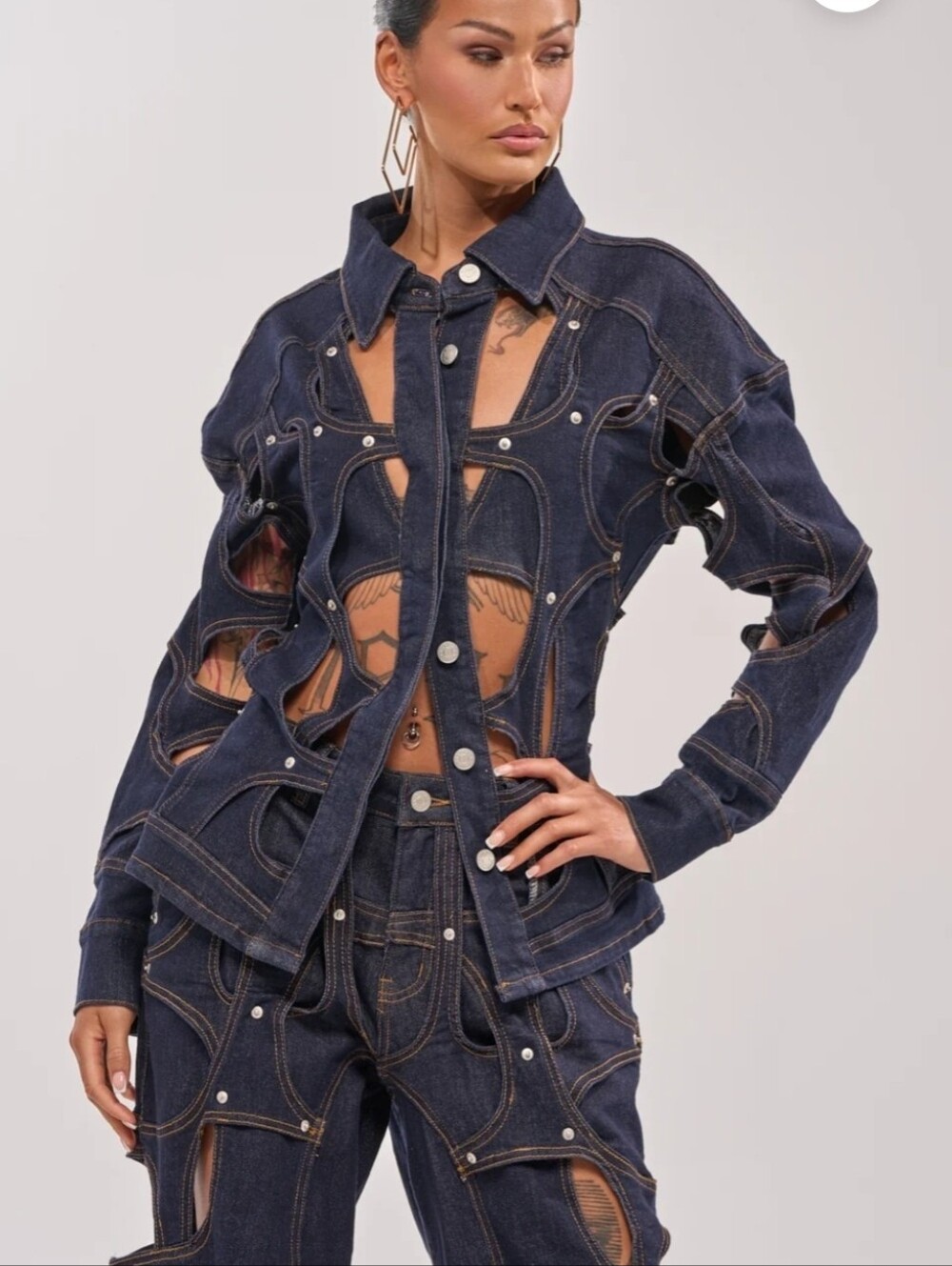 Cutout Dark Blue Denim Jacket - Women Sz Xl